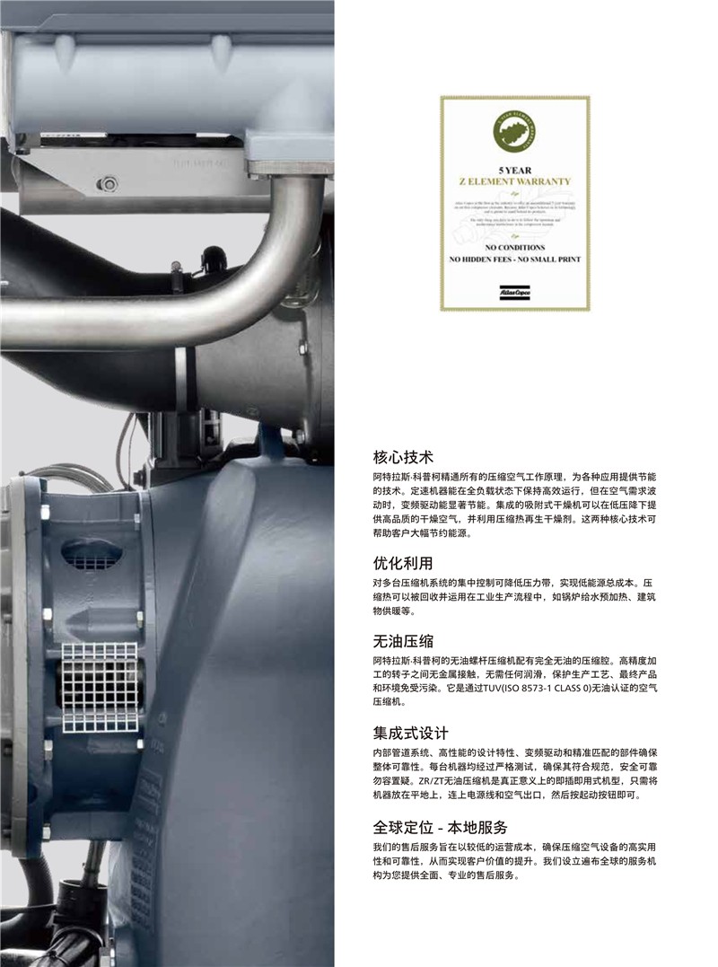 阿特拉斯無油螺桿空壓機ZR.ZT55-900KW