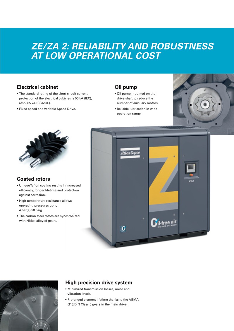 阿特拉斯低壓無油螺桿式空壓機ZE-ZA2-6系列30-522KW