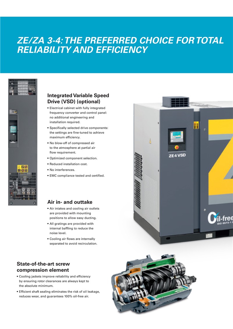 阿特拉斯低壓無油螺桿式空壓機ZE-ZA2-6系列30-522KW