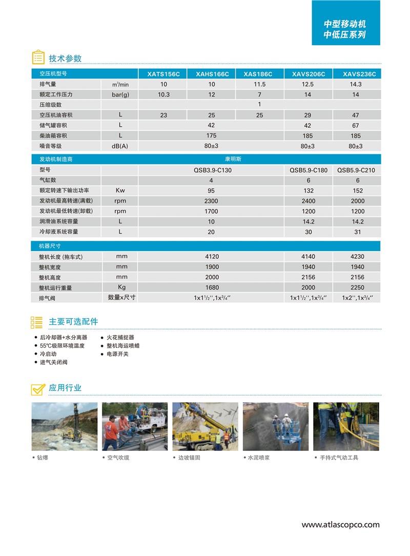 阿特拉斯移動空壓機(jī)中機(jī)中低風(fēng)壓系列